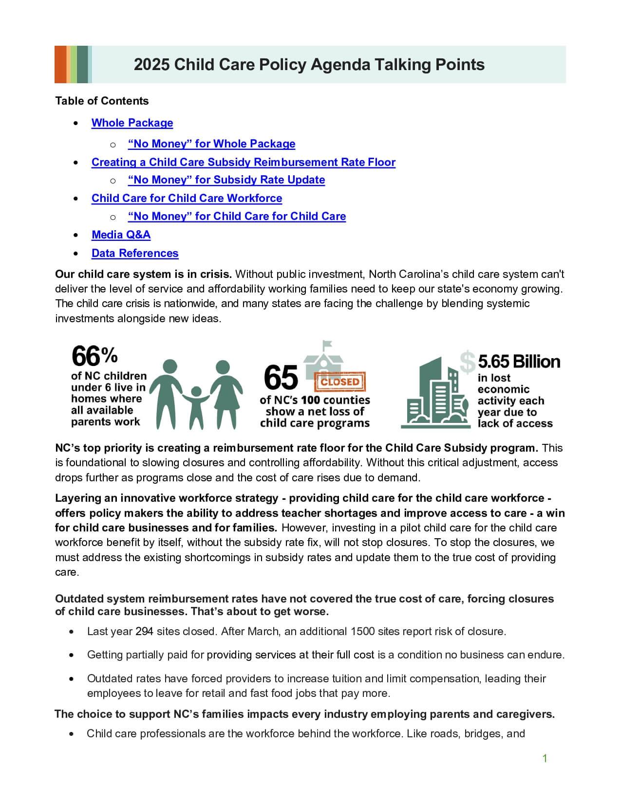 Talking Points 2025 Child Care Policy Agenda